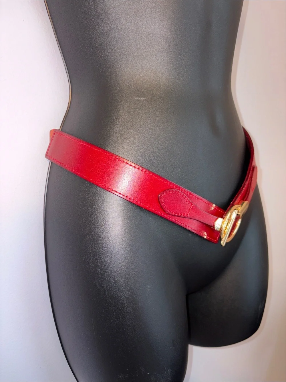 Unbranded Leather Dark Red Elastic Panel Hook In Loop Buckle Statement Belt